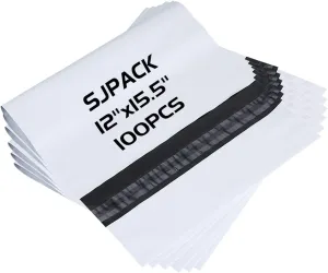 2.5 Mil 12x15.5-inch Poly Mailers Envelopes Bags, White Shipping Bags (100 Bags)