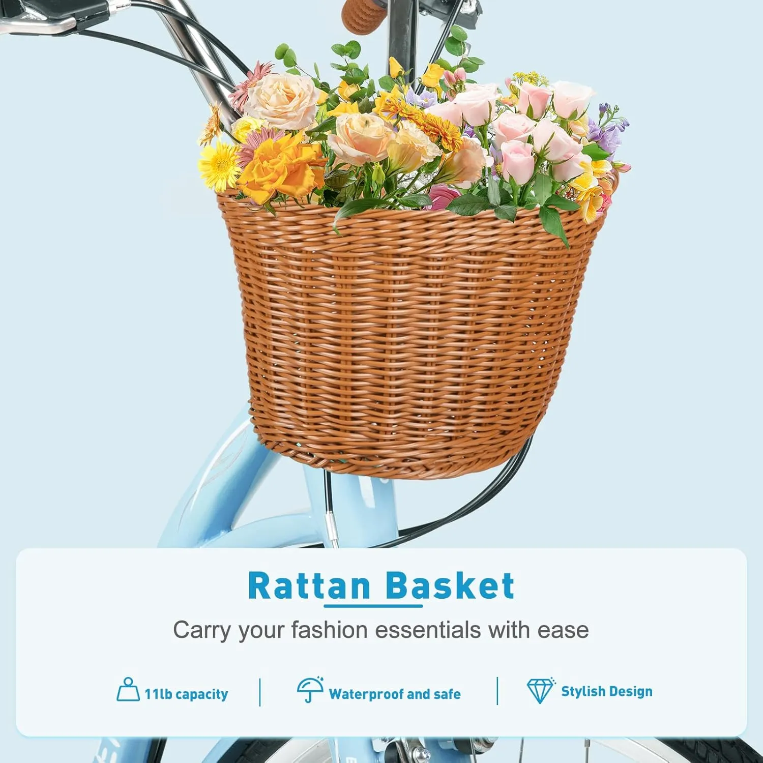 26 Inch Beach Cruiser Bike, 7-Speed Ladies Bike with Basket & Rack, Ideal City Bicycle for Women and Adults, Perfect for Commuting and Leisure Rides