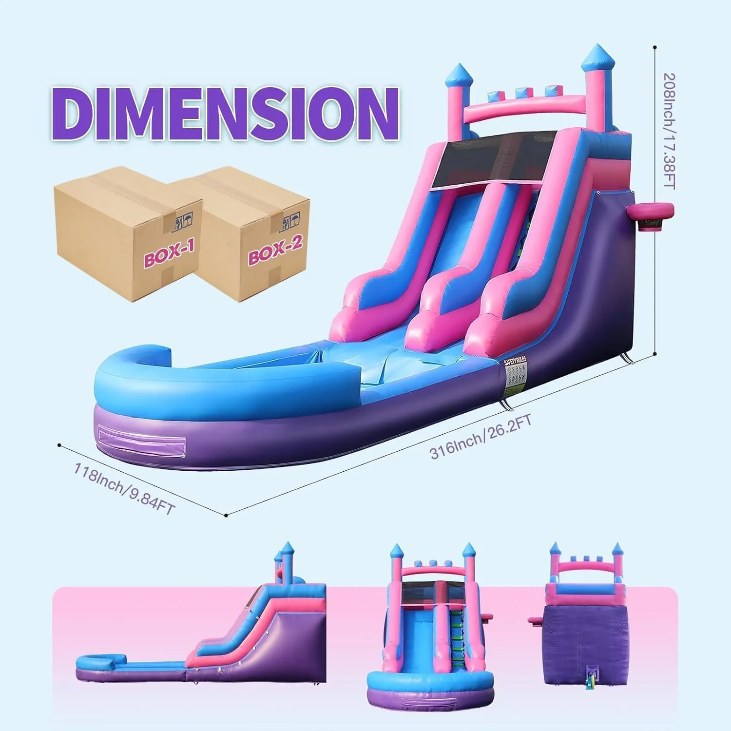 26.2FT Big Commercial Inflatable Grade Water Slide Swimming Pool for Adults, 100% PVC Waterslide with 1100W Blower, Basketball Hoop, Airtight Water Pool, 26.2x9.8x17.4FT, Wet Dry Use, Summer Fun