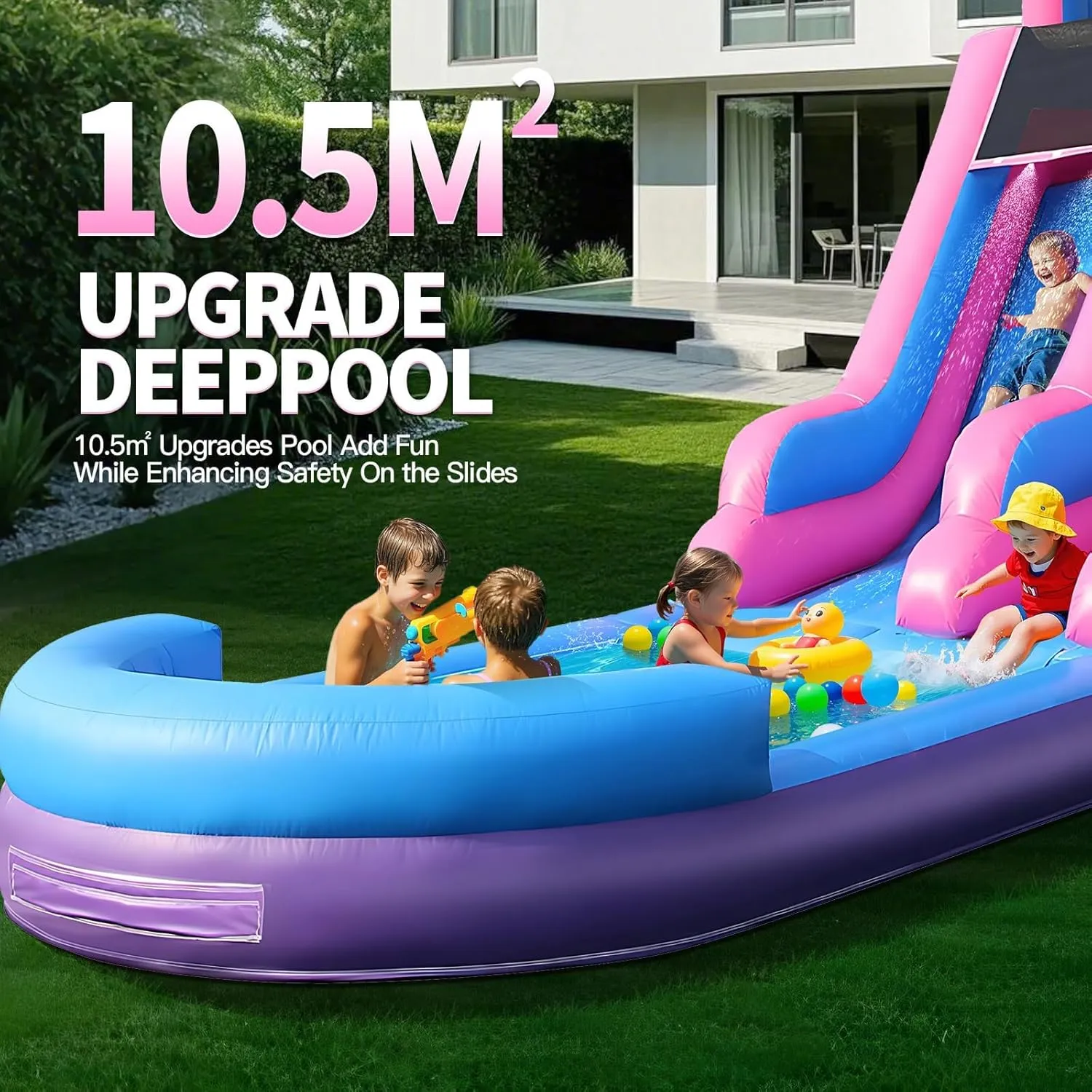 26.2FT Big Commercial Inflatable Grade Water Slide Swimming Pool for Adults, 100% PVC Waterslide with 1100W Blower, Basketball Hoop, Airtight Water Pool, 26.2x9.8x17.4FT, Wet Dry Use, Summer Fun