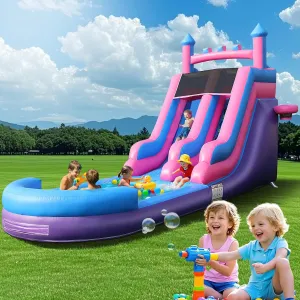 26.2FT Big Commercial Inflatable Grade Water Slide Swimming Pool for Adults, 100% PVC Waterslide with 1100W Blower, Basketball Hoop, Airtight Water Pool, 26.2x9.8x17.4FT, Wet Dry Use, Summer Fun