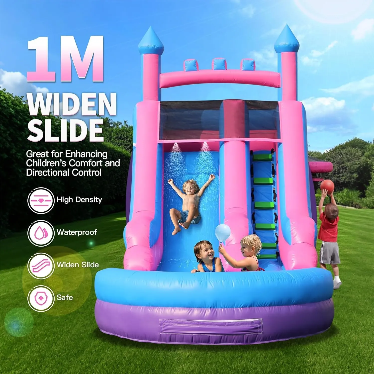 26.2FT Big Commercial Inflatable Grade Water Slide Swimming Pool for Adults, 100% PVC Waterslide with 1100W Blower, Basketball Hoop, Airtight Water Pool, 26.2x9.8x17.4FT, Wet Dry Use, Summer Fun