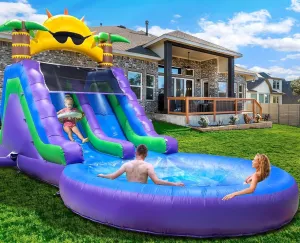 26FT(L) Commercial Grade Water Slide for Kids Adults, (Double Slides) (Heavy Duty Full PVC) (Large Airtight Water Pool), (950w UL Blower), Inflatable Waterslide for Backyard, Outdoor Blow up Park