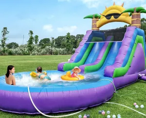 26FT(L) Commercial Grade Water Slide for Kids Adults,(Double Slides) (Heavy Duty Full PVC) (Big Airtight Splash Water Pool), (950w Blower), Inflatable Waterslide for Backyard, Outdoor Slide Park
