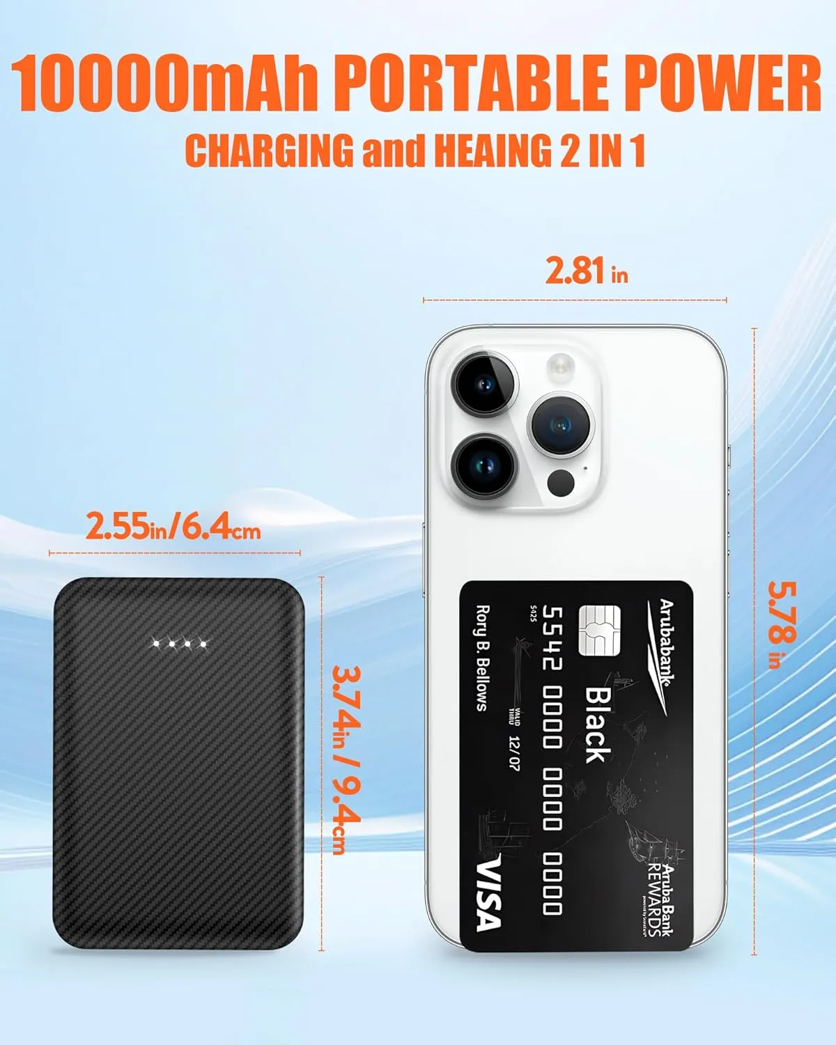 2Pcs 10000mAh Battery Pack for Heated Vest Jacket Coat Pants and Heating Underwear, 5V2A Heated Clothing Replacement Battery Pack