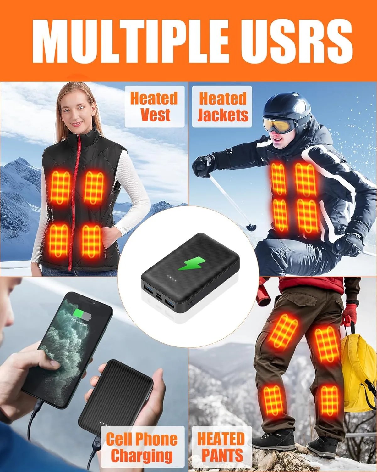 2Pcs 10000mAh Battery Pack for Heated Vest Jacket Coat Pants and Heating Underwear, 5V2A Heated Clothing Replacement Battery Pack