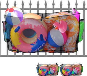 2pcs Pool Float Storage Bag - 58x31.5x13in Large Hanging Pool Toy Storage Mesh Net Adjustable for Fence, Poolside Pouch Holder Organizer for Pool Noodles, Swimming Ring, Balls, Inflatables