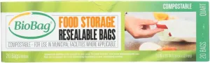 (3 Pack) BioBag Resealable Food Storage Bags, 20 Quart (7 IN x 8.7 IN) Bags per Box (Total 60 Bags)