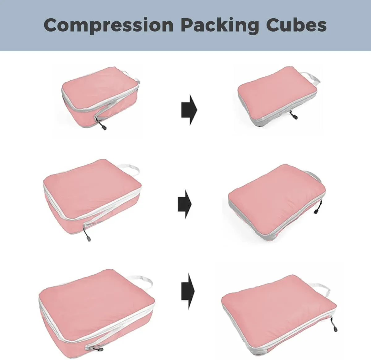 3 PCS Compression Packing Cubes for Suitcase Travel Luggage Organizer Bags Set Packing Organizers Compression Suitcase Bag Travel Essential Bag