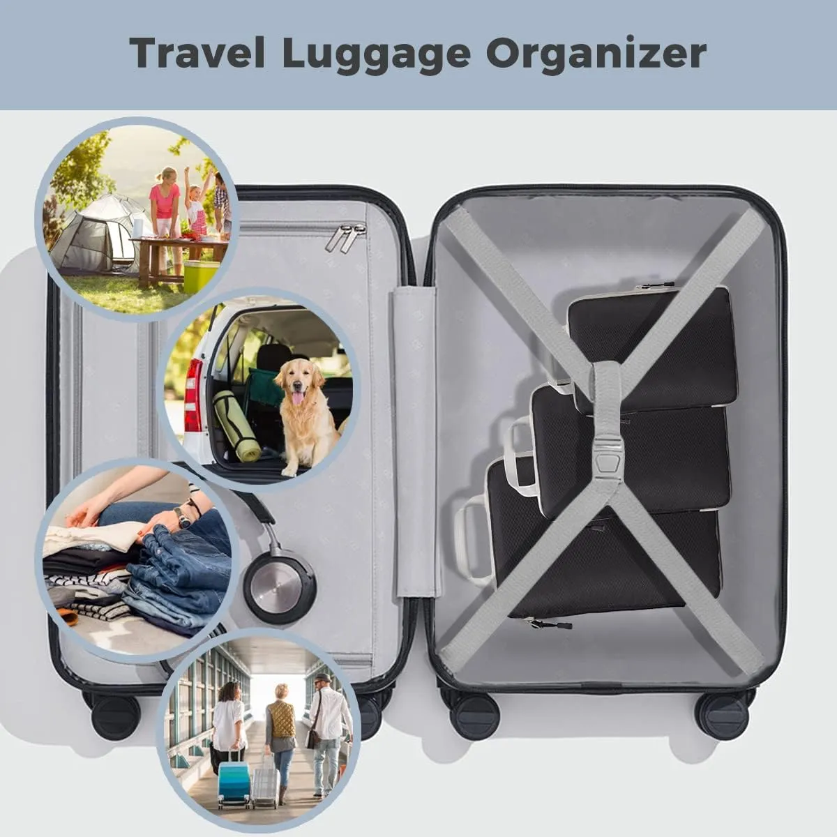 3 PCS Compression Packing Cubes for Suitcase Travel Luggage Organizer Bags Set Packing Organizers Compression Suitcase Bag Travel Essential Bag