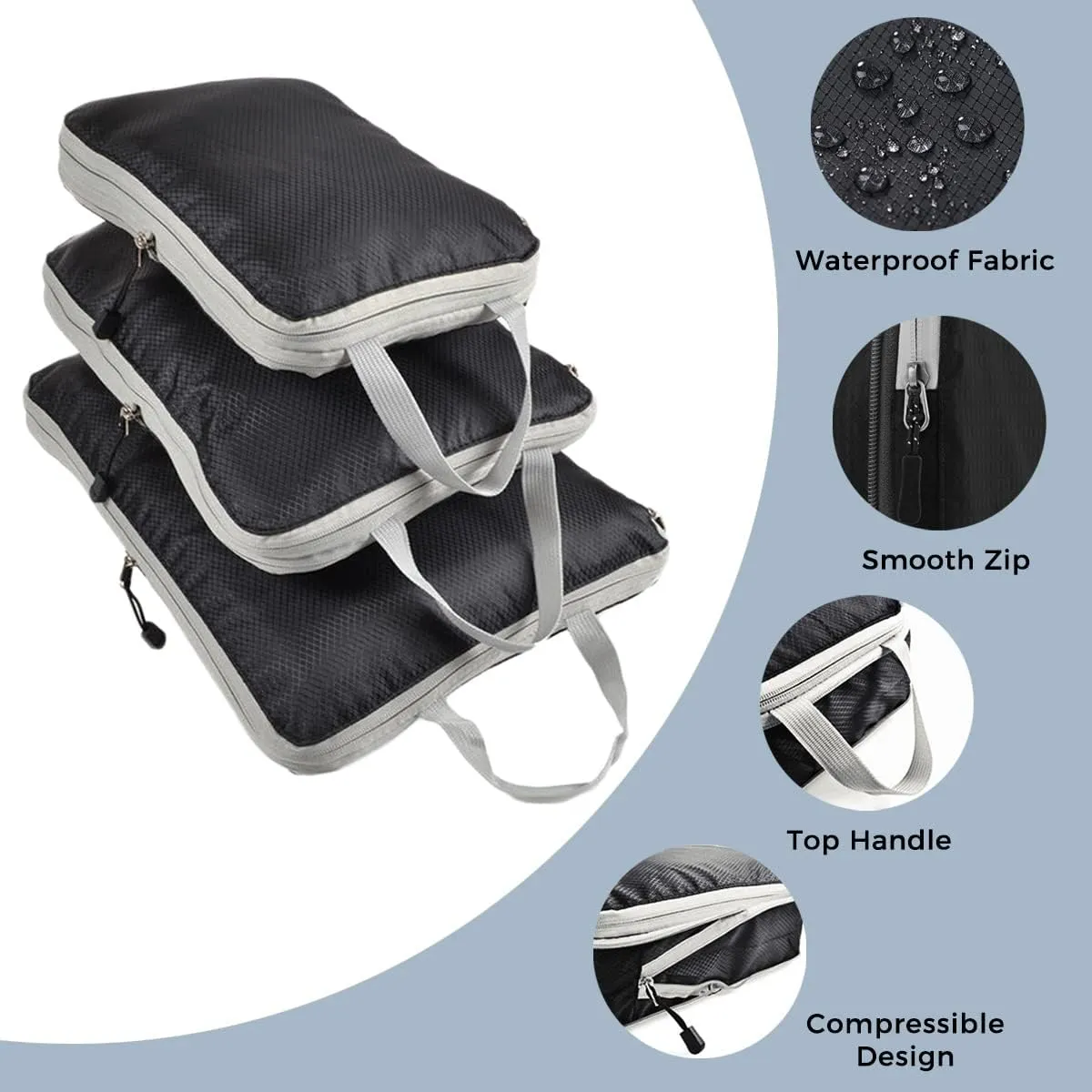 3 PCS Compression Packing Cubes for Suitcase Travel Luggage Organizer Bags Set Packing Organizers Compression Suitcase Bag Travel Essential Bag