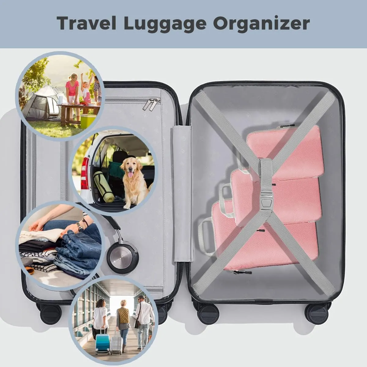 3 PCS Compression Packing Cubes for Suitcase Travel Luggage Organizer Bags Set Packing Organizers Compression Suitcase Bag Travel Essential Bag