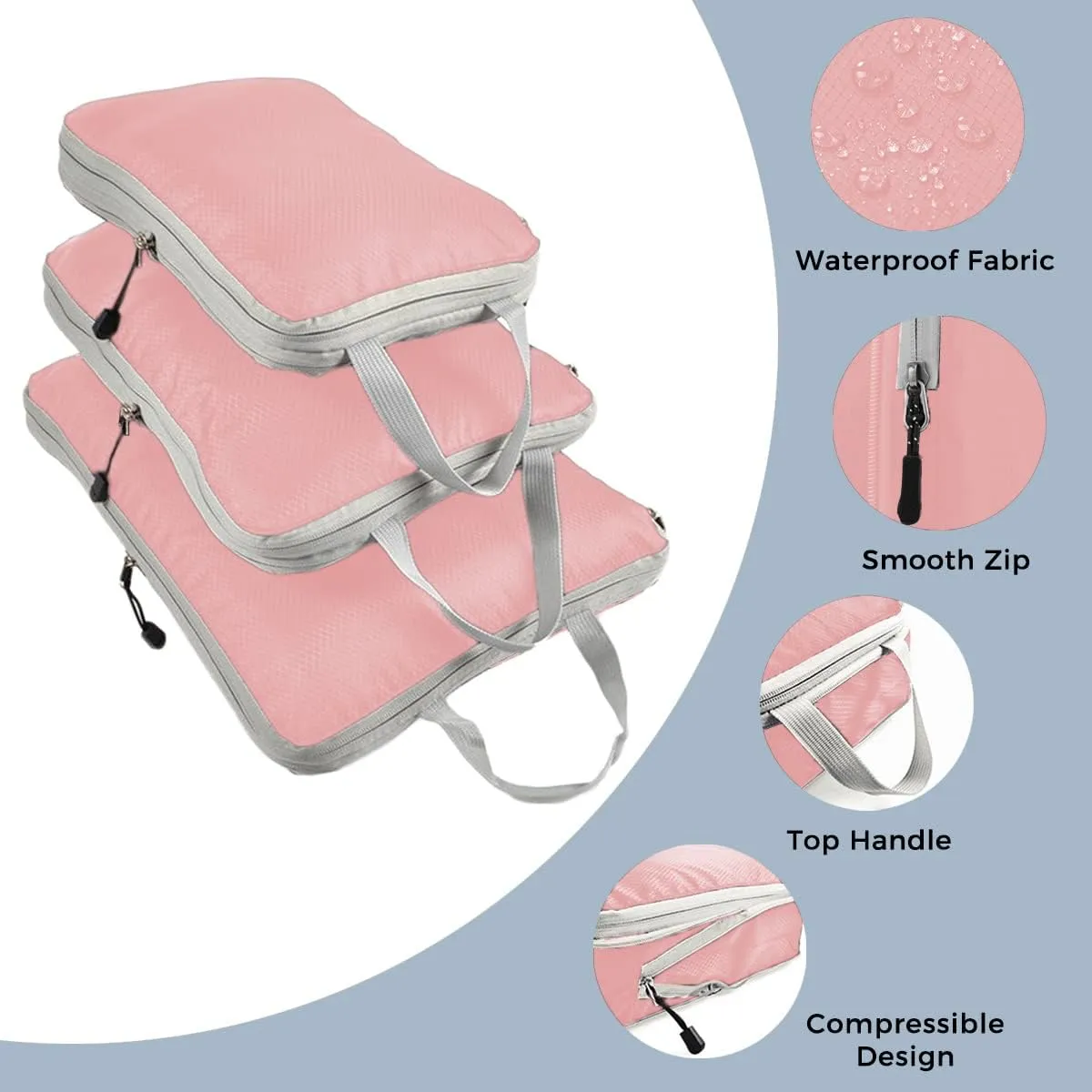 3 PCS Compression Packing Cubes for Suitcase Travel Luggage Organizer Bags Set Packing Organizers Compression Suitcase Bag Travel Essential Bag