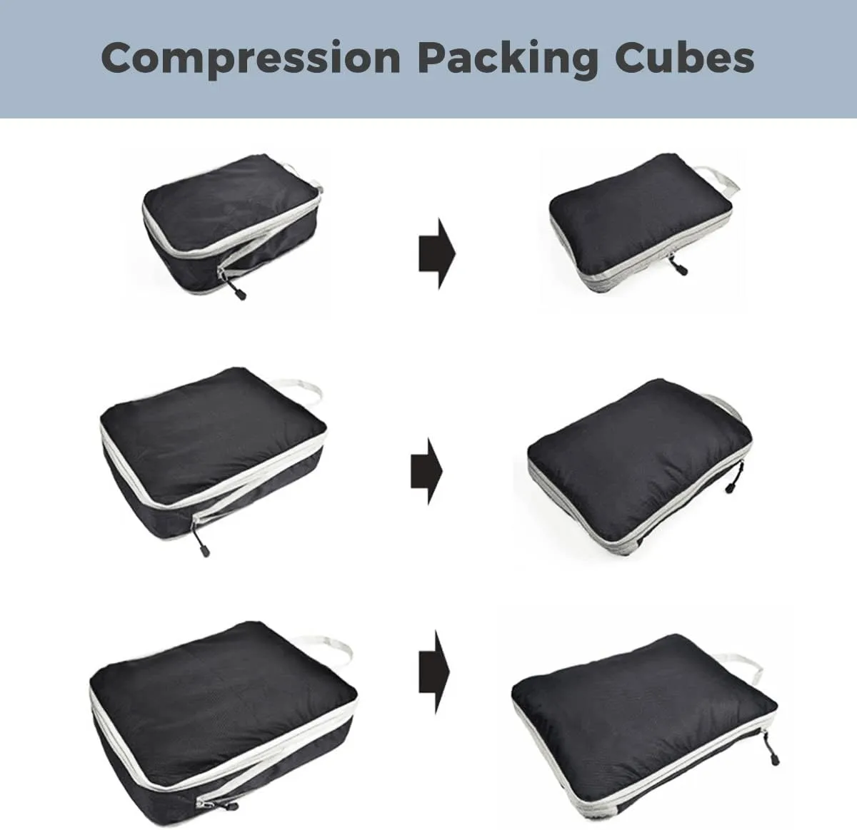 3 PCS Compression Packing Cubes for Suitcase Travel Luggage Organizer Bags Set Packing Organizers Compression Suitcase Bag Travel Essential Bag