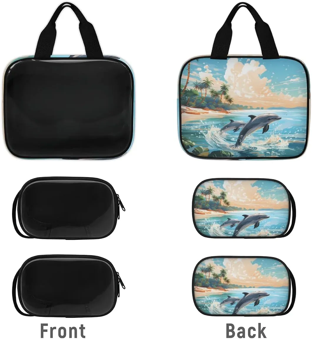 3 PCS Travel Makeup Bag Set Beach Jumping Dolphin Translucent Cosmetic Bags Portable Toiletry Bag for Women Makeup & Skincare Storage for Travel & Daily Use