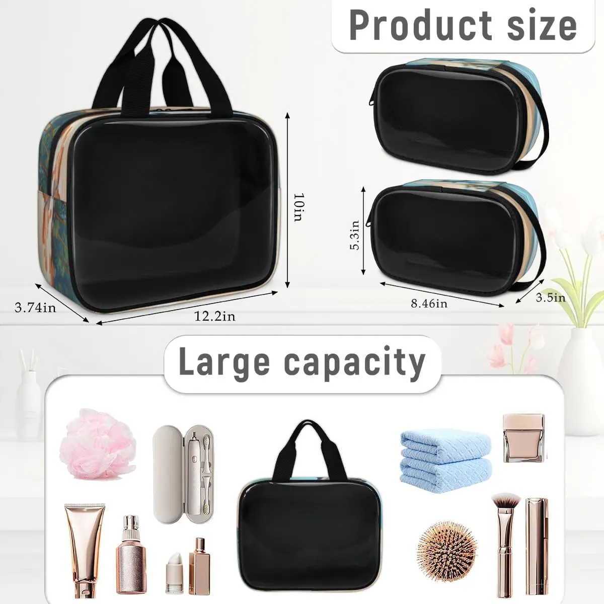 3 PCS Travel Makeup Bag Set Beach Jumping Dolphin Translucent Cosmetic Bags Portable Toiletry Bag for Women Makeup & Skincare Storage for Travel & Daily Use