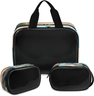 3 PCS Travel Makeup Bag Set Beach Jumping Dolphin Translucent Cosmetic Bags Portable Toiletry Bag for Women Makeup & Skincare Storage for Travel & Daily Use