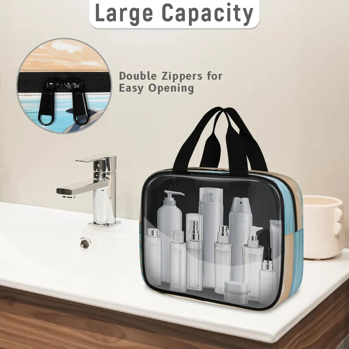 3 PCS Travel Makeup Bag Set Beach Jumping Dolphin Translucent Cosmetic Bags Portable Toiletry Bag for Women Makeup & Skincare Storage for Travel & Daily Use