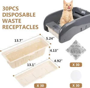 30 PCs Disposable Waste Receptacles with Charcoal Bags Compatible with Nature's Miracle Litter Box 2nd and Littermaid Litter Box 3rd, Disposable Cat Litter Trays (Machine NOT Included)