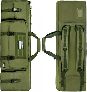 36” Double Rifle Case, Green Long Double Rifle Gun Bag with 10 Accessory Pockets Padded Handle, Adjustable Shoulder Strap for Firearm Storage and Transportation