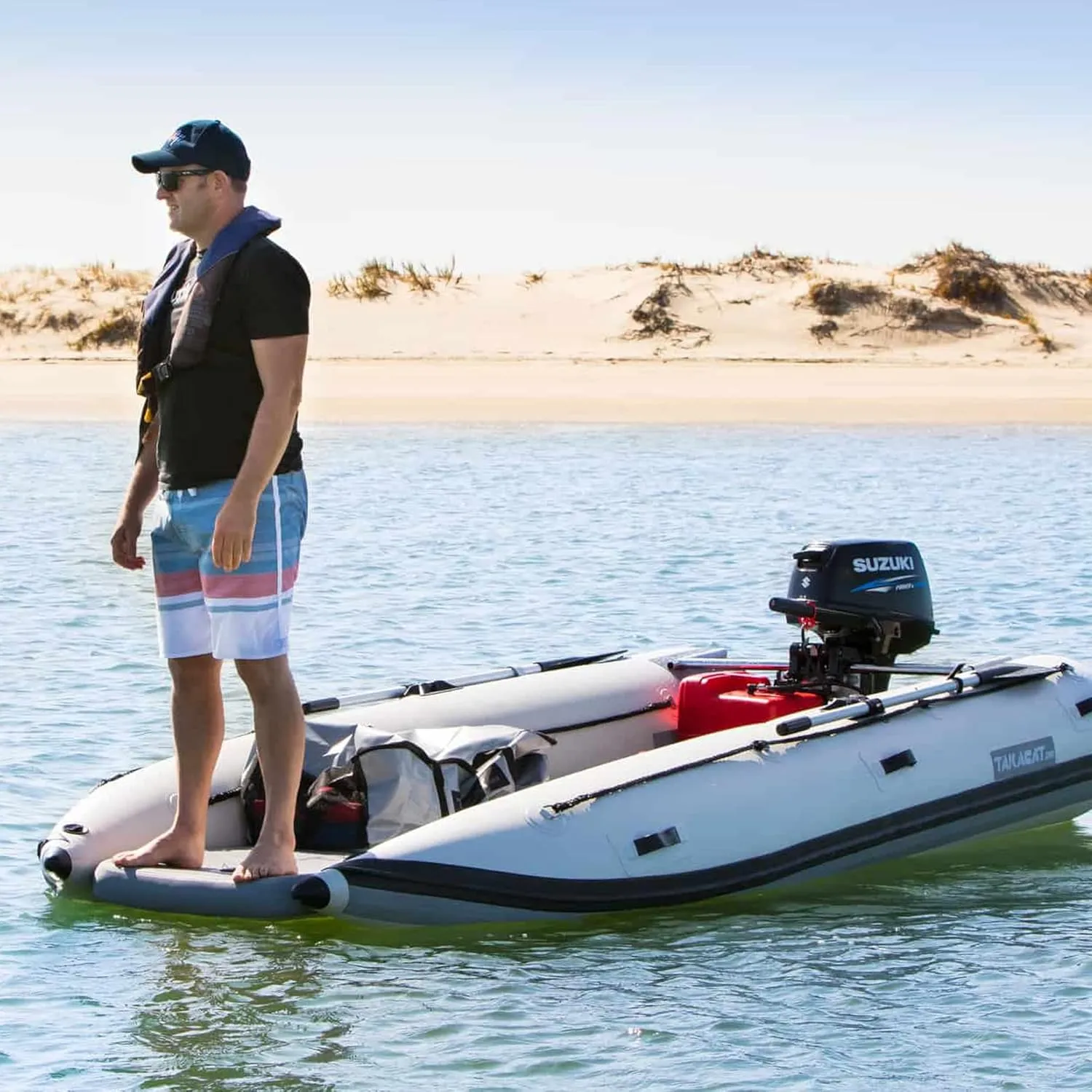 380LX Inflatable Dinghy Boat Open Transom Sport Tender - 6-Person - 20HP, Ultra-Portable Open Bow Design, 3.8 Meters, Gray