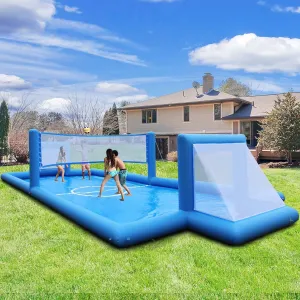 39x13x5.8FT Inflatable Volleyball Court & Soccer Field – 2-in-1 Water Sports Arena with Fast 800W Air Pump, Durable PVC Material – Backyard Inflatable Volleyball Pool for Kids & Adults