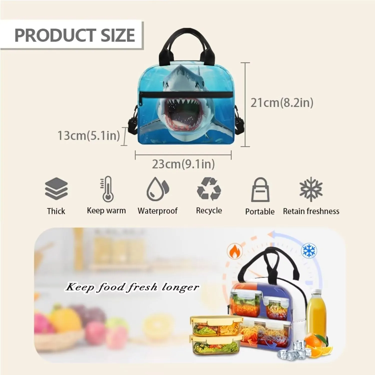 3D Shark High School Backpacks for Teen Boys 3-in-1 School Bag Set with Lunch Box Pencil Case 14-16 Kids Book Bags Lightweight Travel Backpacks Casual Daypack
