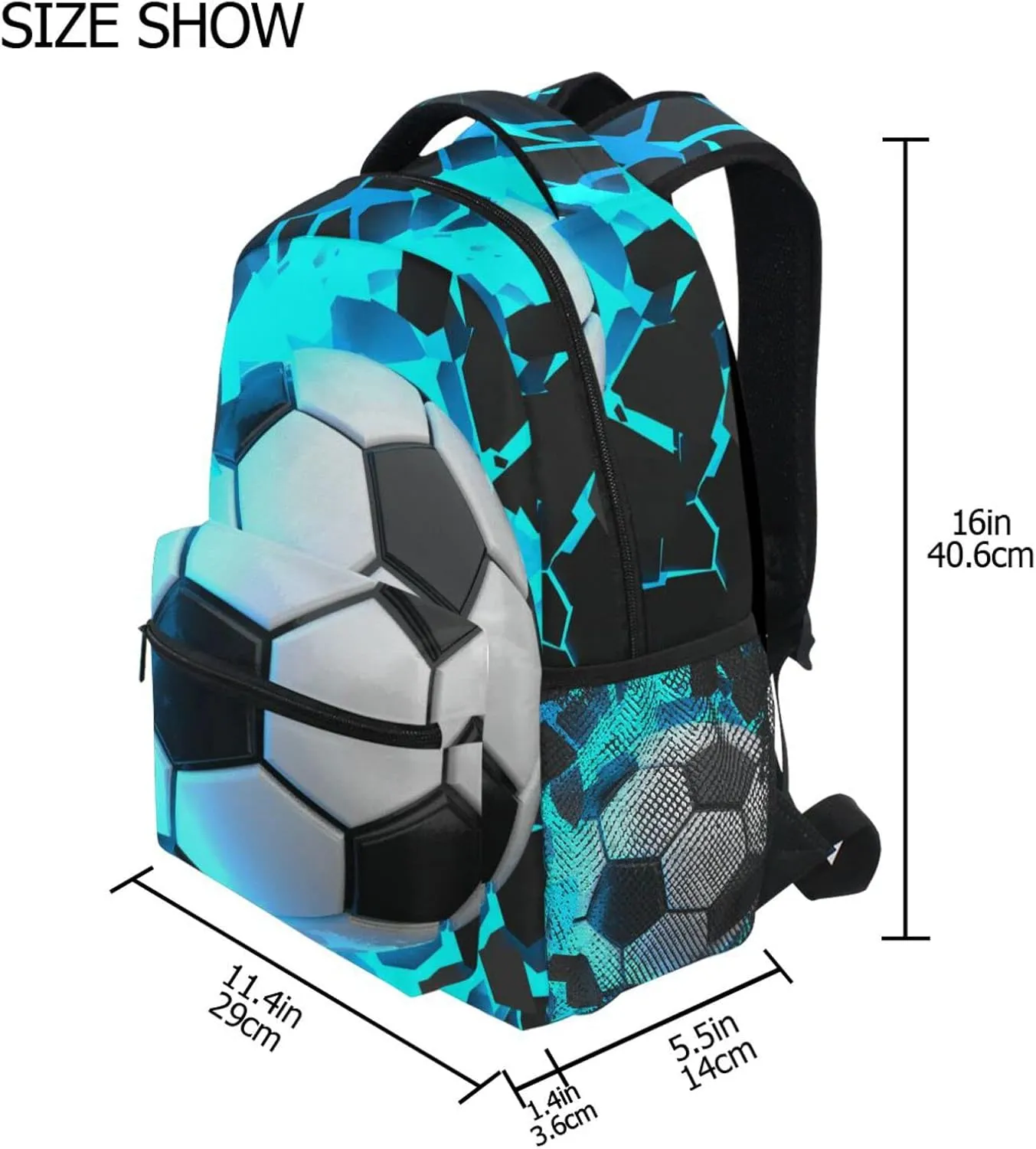 3D Soccer Sport Boys Girls Kids School Backpacks Bookbag, Elementary School Bag Travel Backpack Daypack