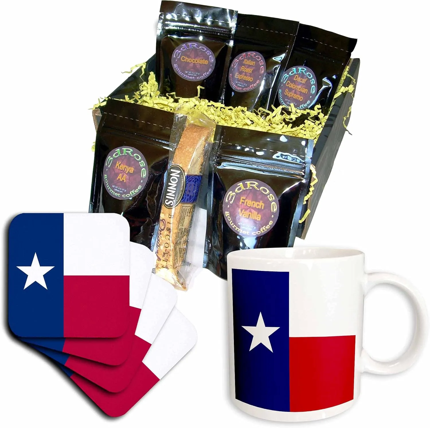 3dRose cgb_158447_1 Texas TX-US American United State of America USA-Blue red White-The Lone Star Flag-Coffee Gift Basket, Multicolor