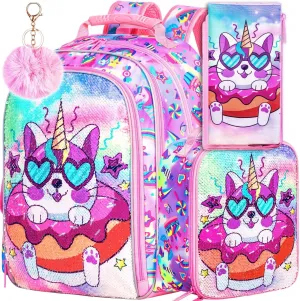 3PCS Backpack for Girls and Boys 16" Little Kids Preschool Bookbag, Elementary School Backpacks and Lunch Box