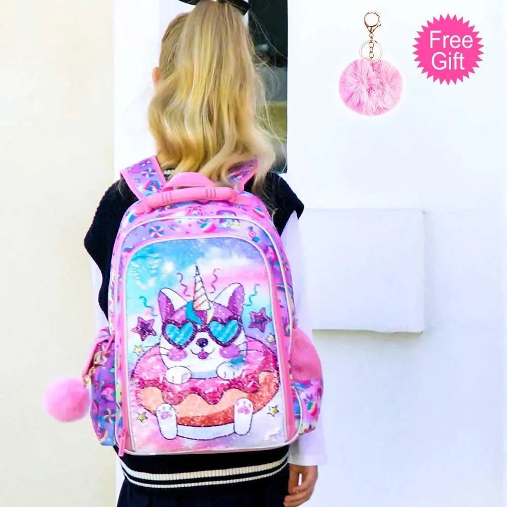 3PCS Backpack for Girls and Boys 16" Little Kids Preschool Bookbag, Elementary School Backpacks and Lunch Box