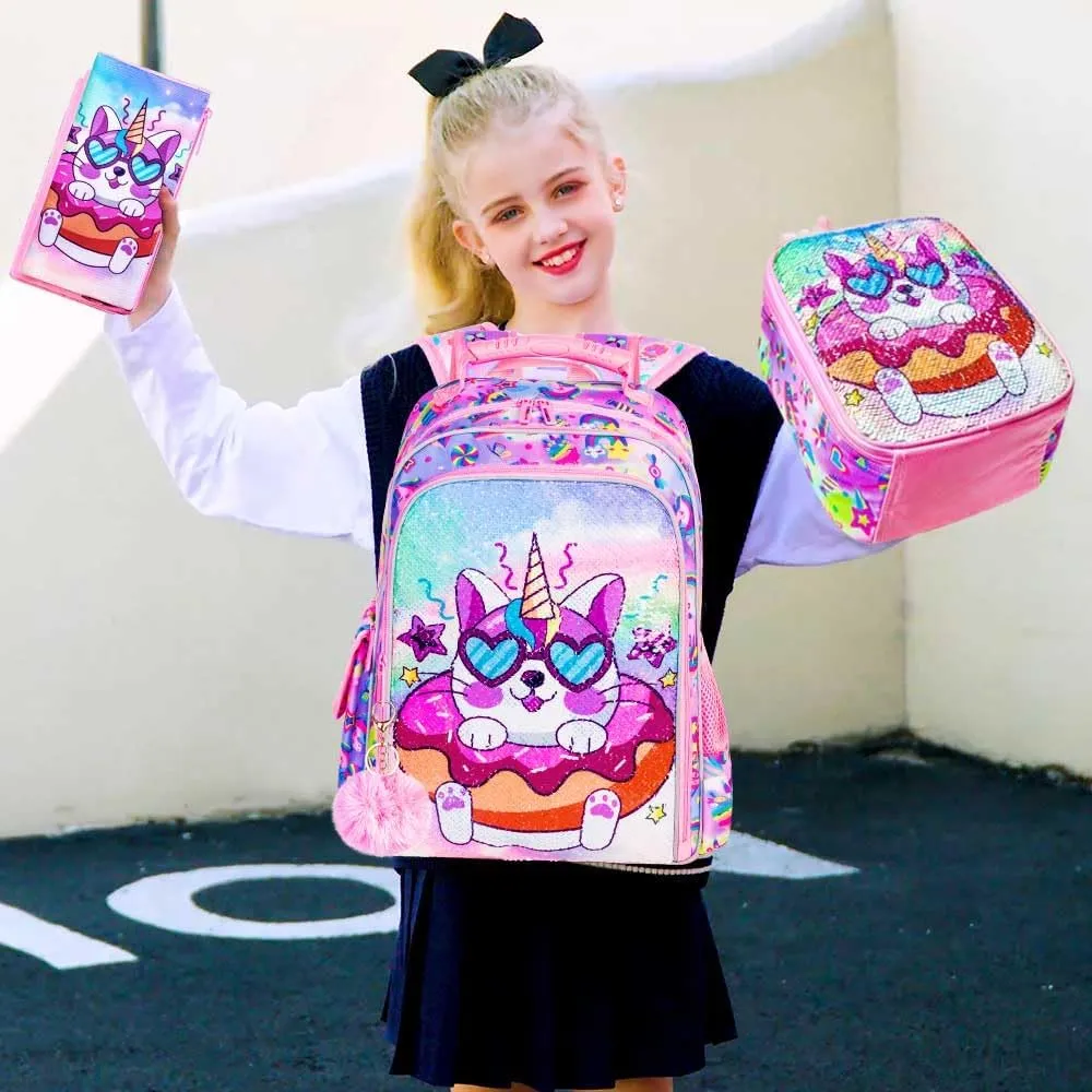 3PCS Backpack for Girls and Boys 16" Little Kids Preschool Bookbag, Elementary School Backpacks and Lunch Box