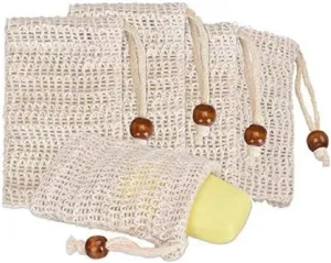 4-Pack Natural Sisal Soap Saver Bags – Exfoliating Soap Pouches for Bath, Shower & Travel | Eco-Friendly Mesh Drawstring Holders