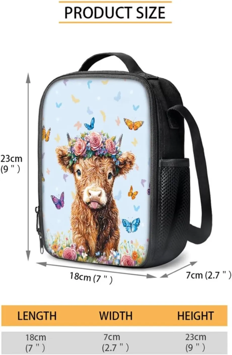 4 PCS Backpack Set for Girls and Boys Laptop Backpack Lunch Bag Pencil Case Reusable Water Bottle Carrier Portable School Bookbag Set, Highland Calf Rose Floral Butterfly
