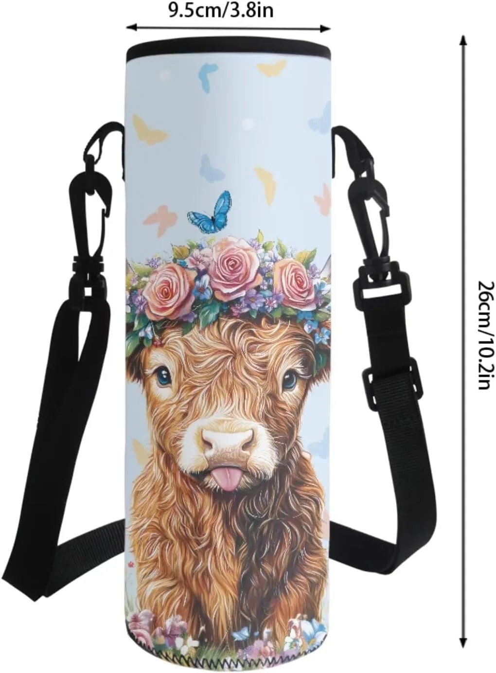 4 PCS Backpack Set for Girls and Boys Laptop Backpack Lunch Bag Pencil Case Reusable Water Bottle Carrier Portable School Bookbag Set, Highland Calf Rose Floral Butterfly