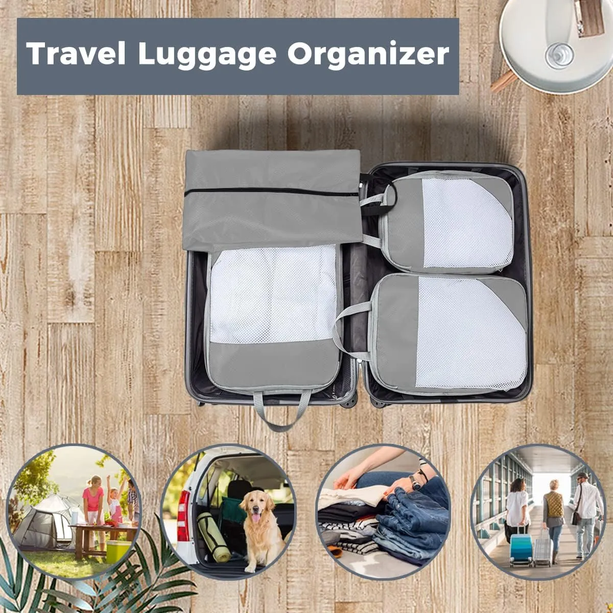 4 PCS Compression Packing Cubes for Suitcase Travel Luggage Organizer Bags Set Packing Organizers Compression Suitcase Bag Travel Essential Bag