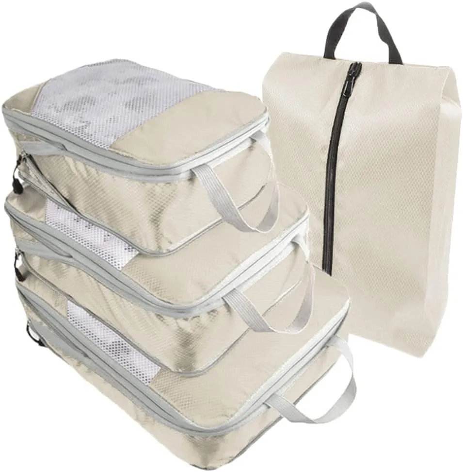 4 PCS Compression Packing Cubes for Suitcase Travel Luggage Organizer Bags Set Packing Organizers Compression Suitcase Bag Travel Essential Bag