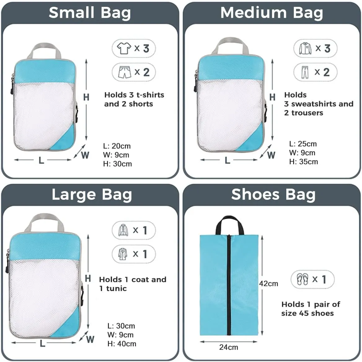 4 PCS Compression Packing Cubes for Suitcase Travel Luggage Organizer Bags Set Packing Organizers Compression Suitcase Bag Travel Essential Bag