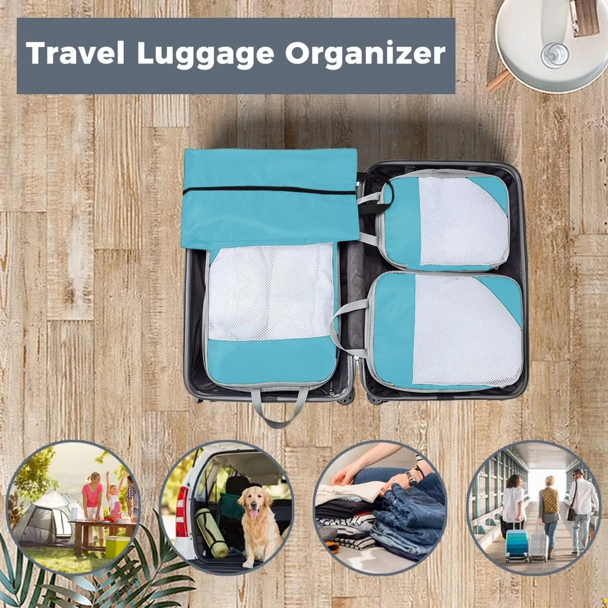 4 PCS Compression Packing Cubes for Suitcase Travel Luggage Organizer Bags Set Packing Organizers Compression Suitcase Bag Travel Essential Bag