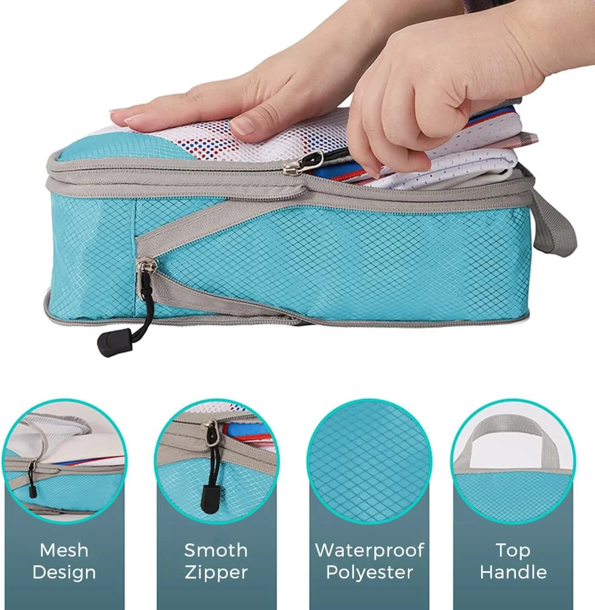 4 PCS Compression Packing Cubes for Suitcase Travel Luggage Organizer Bags Set Packing Organizers Compression Suitcase Bag Travel Essential Bag