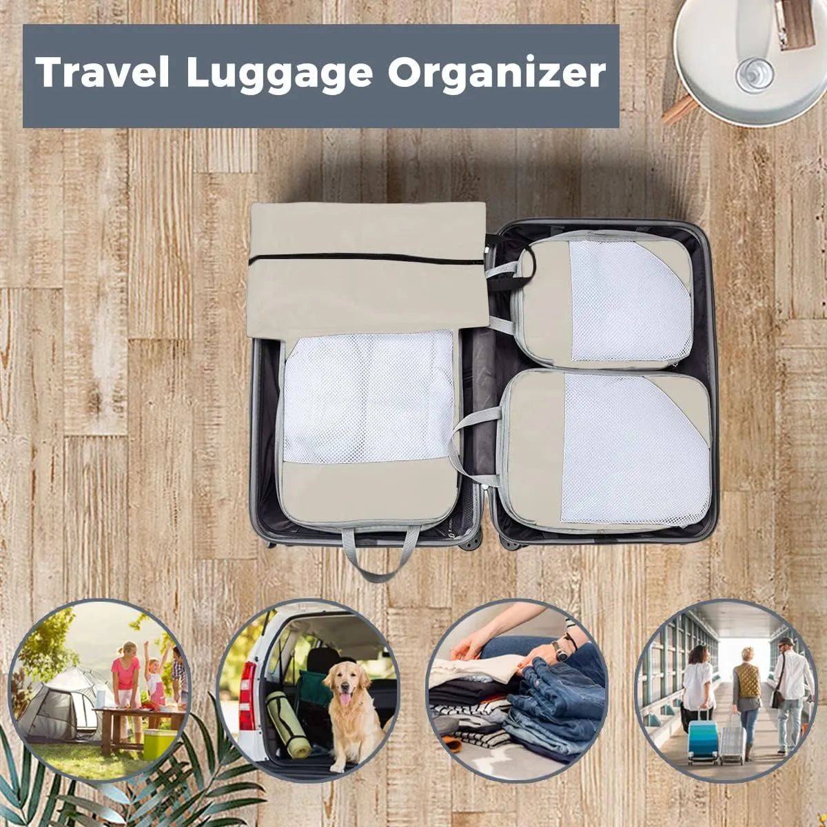 4 PCS Compression Packing Cubes for Suitcase Travel Luggage Organizer Bags Set Packing Organizers Compression Suitcase Bag Travel Essential Bag
