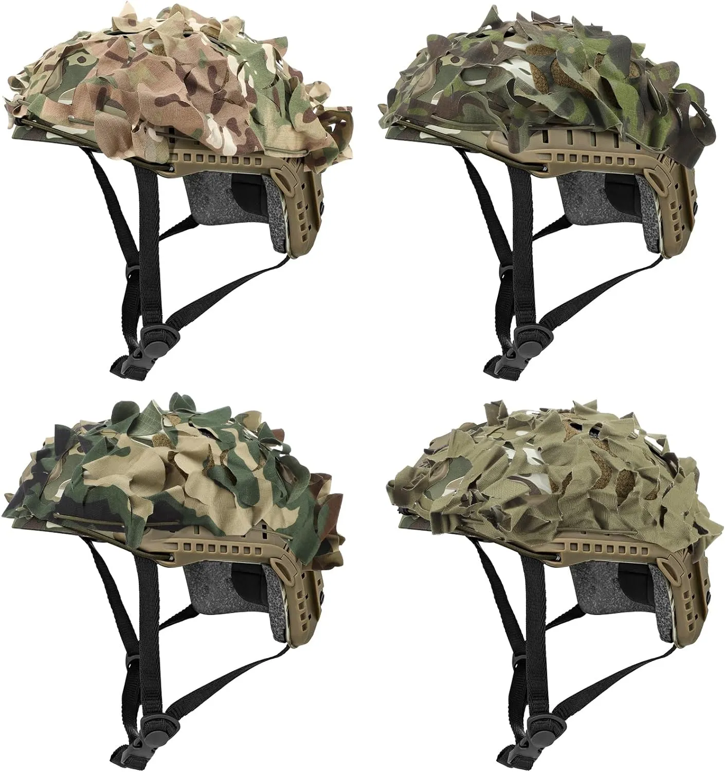 4 Pcs Helmet Cover Tactical Scrim Airsoft Leaf Cover Camo Military Gear Combat Fast Tactical Accessories Military Paintball Hunting Shooting Gear, Helmet Not Included
