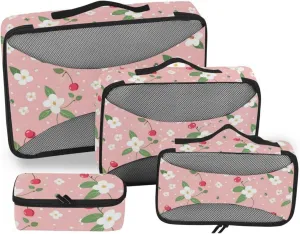 4 Pcs set organizer bags set Mesh Travel Essentials Pink Fresh Crushed Flower lightweight travel packing cubes