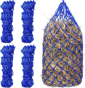 4 Pcs Slow Feed Hay Net 40 Inch Hay Nets for Horses Hanging Hay Feeder for Goats 2x2 in Round Mesh Holes Horse Hay Bag Horse Feeding Supplies for Trailer and Stall,Simulates Grazing (Blue)