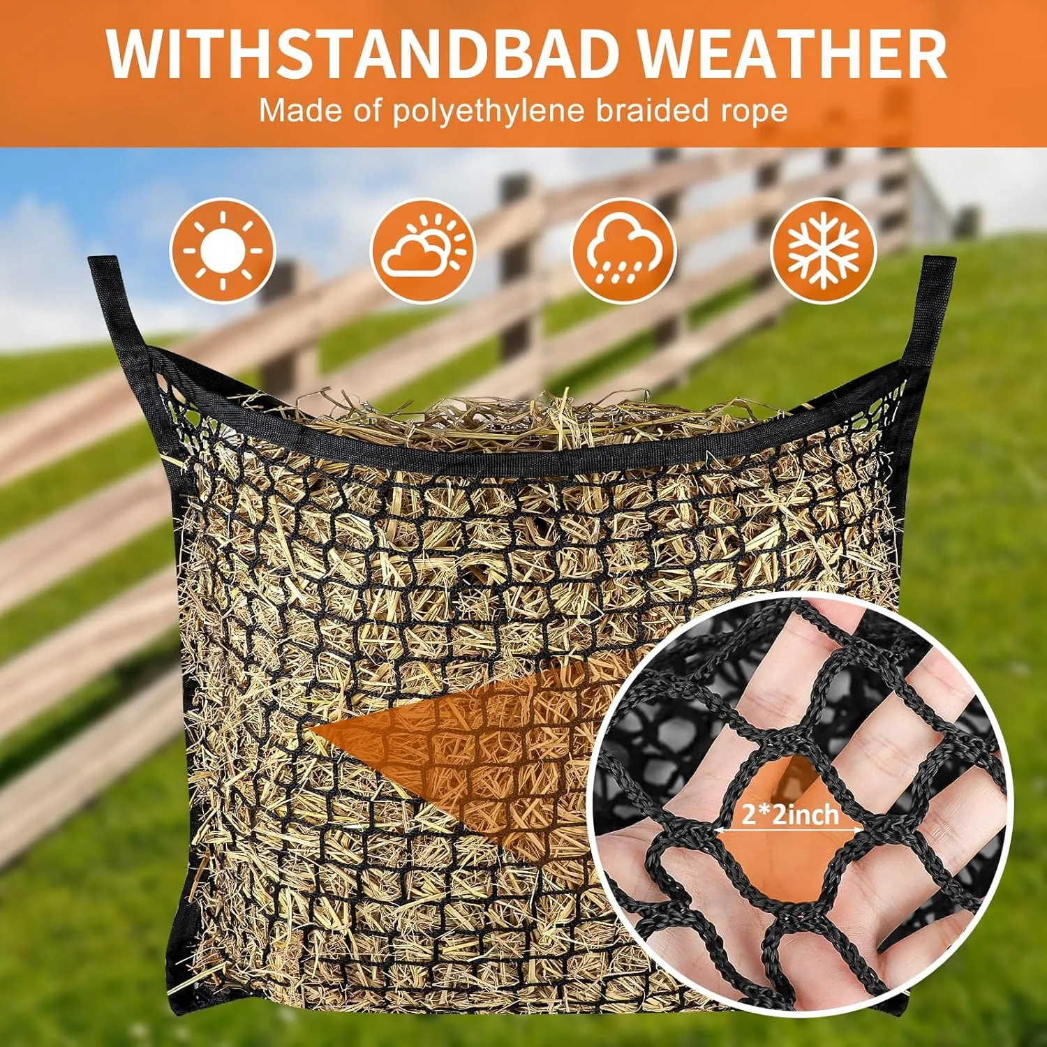 4 PCS Slow Feed Hay Net，31.5" x 35.1"Large Capacity Horse Feed Bag,Horses Hay Bags Easy to Hang for Horse Feeder Full Day Feeding Horses Goat Stall Trailer-Black