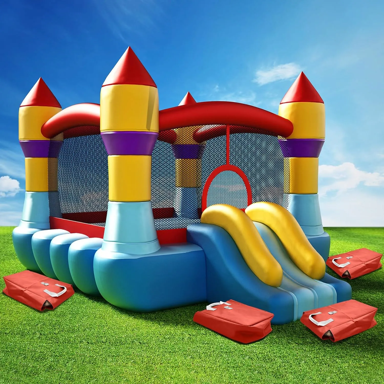4 Pcs Vinyl Sand Bags for Bounce House Inflatable Water Bounce House Sand Bag to Support and Anchor Inflatables Tents Water Slides Canopies, Only Put Sand, Not Stones(17 x 12 Inch, Red)