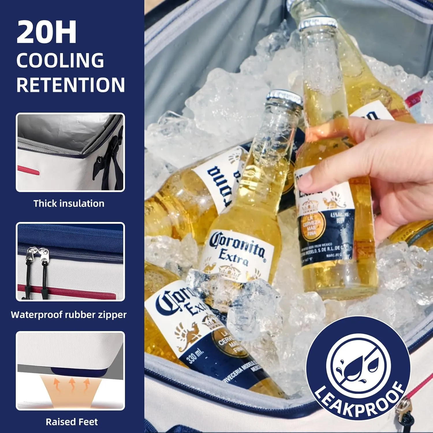 40Can Collapsible Cooler Box, Versatile Insulated Leakproof Cooler Bag with Hard Inserts and 4 Cup Holders, Large Ice Chest for Beach, Travel, Camping, Picnic