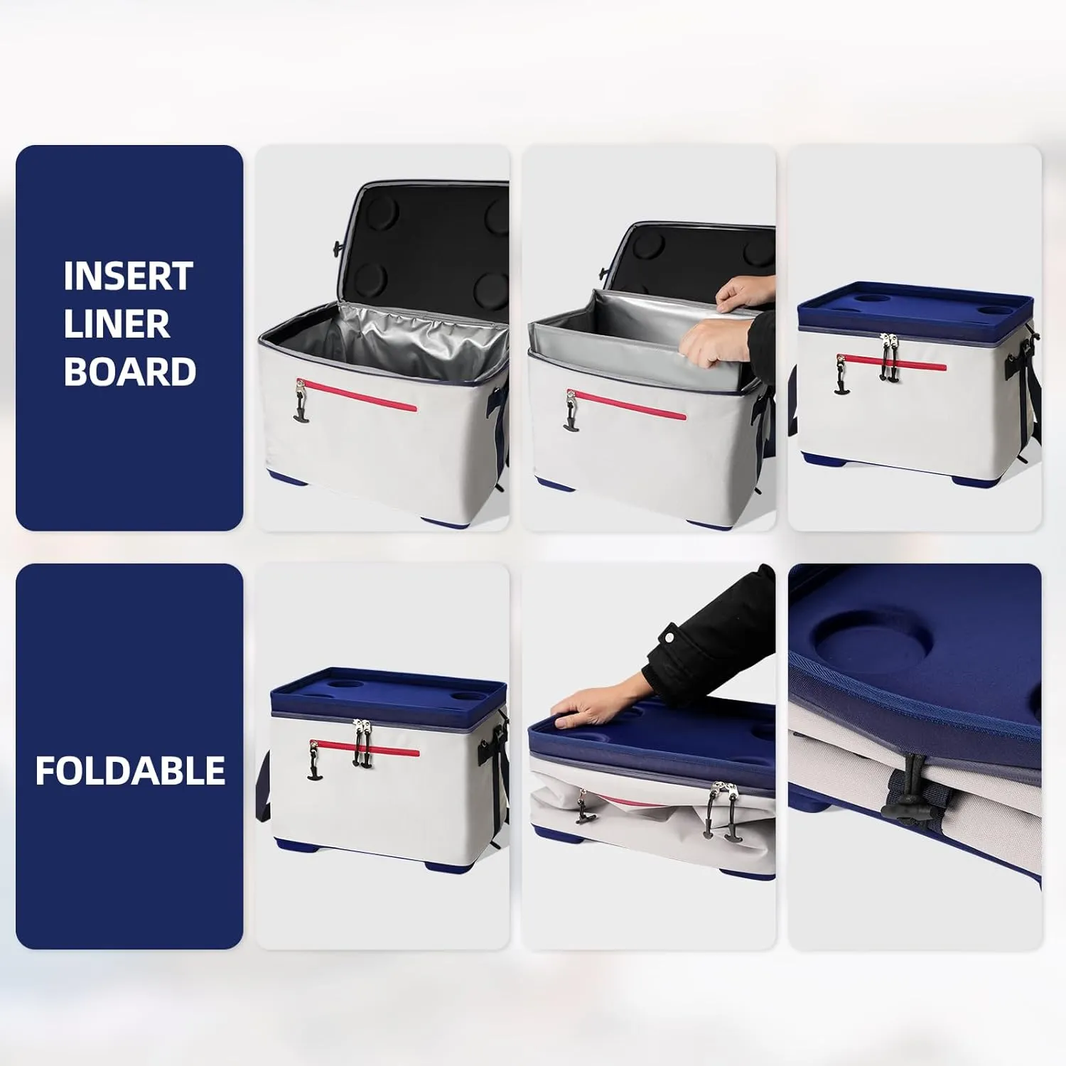 40Can Collapsible Cooler Box, Versatile Insulated Leakproof Cooler Bag with Hard Inserts and 4 Cup Holders, Large Ice Chest for Beach, Travel, Camping, Picnic