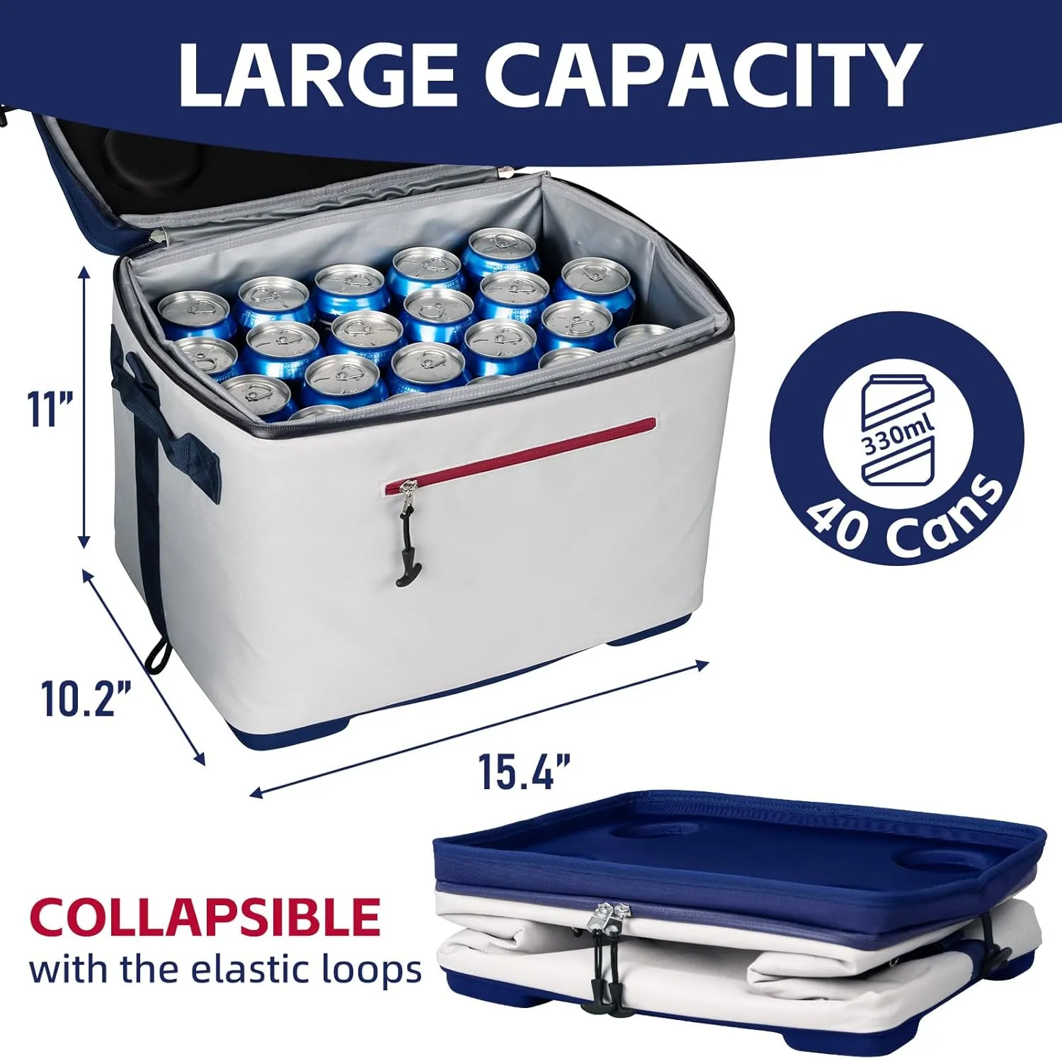 40Can Collapsible Cooler Box, Versatile Insulated Leakproof Cooler Bag with Hard Inserts and 4 Cup Holders, Large Ice Chest for Beach, Travel, Camping, Picnic