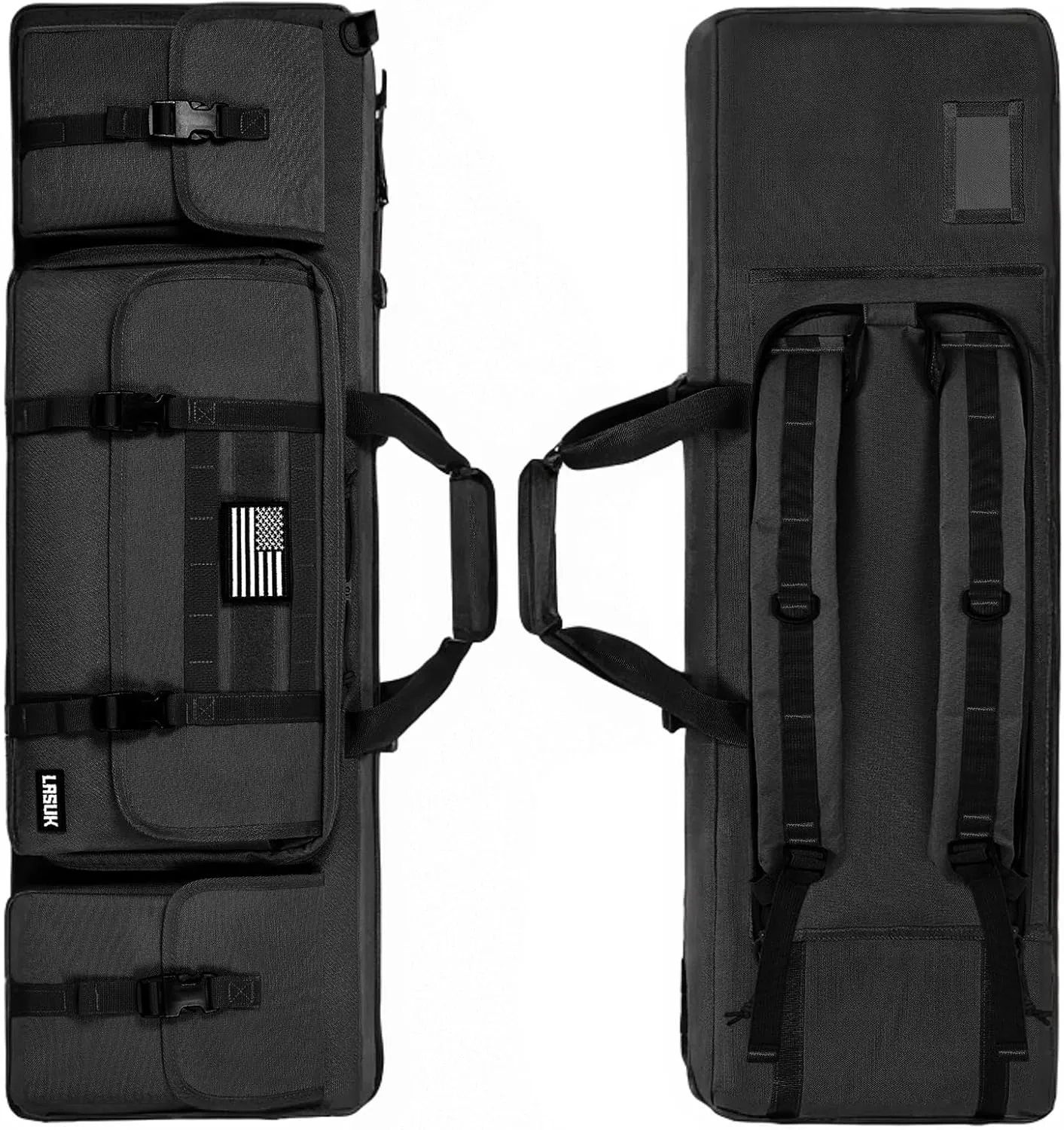 42" Double Rifle Case, Long Double Rifle Gun Bag with 10 Accessory Pockets Padded Handle, Adjustable Shoulder Strap for Outdoor Hunting Shooting, Firearm Transportation
